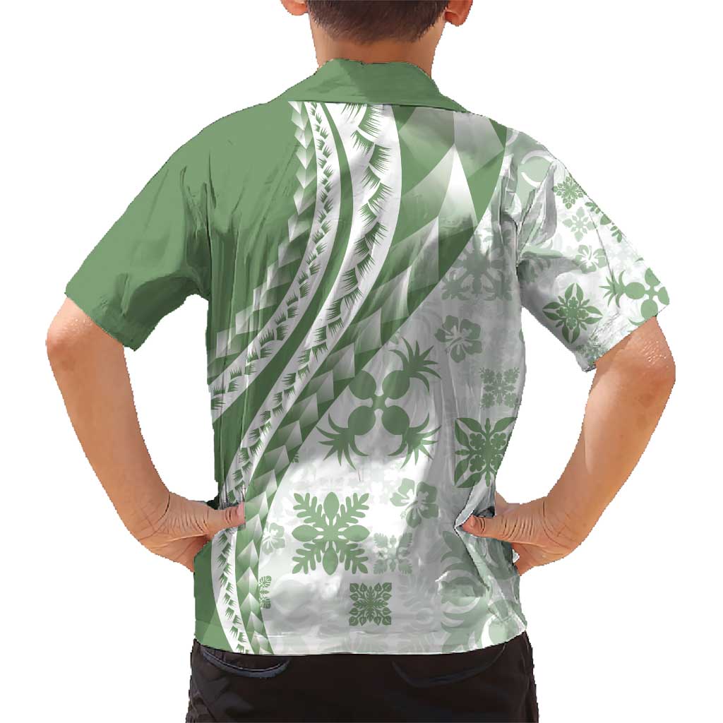 Green Hawaiian Quilt Pattern Kid Hawaiian Shirt Mixed Polynesian Tribal Arty LT9 - Polynesian Pride