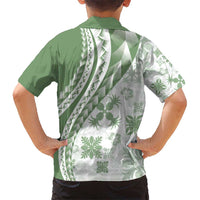 Green Hawaiian Quilt Pattern Kid Hawaiian Shirt Mixed Polynesian Tribal Arty LT9 - Polynesian Pride
