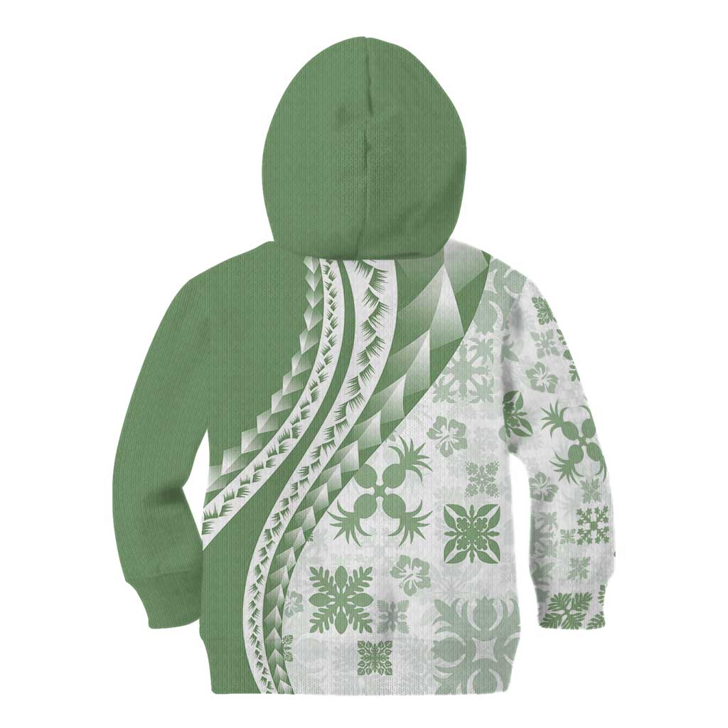 Green Hawaiian Quilt Pattern Kid Hoodie Mixed Polynesian Tribal Arty LT9 - Polynesian Pride