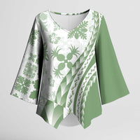 Green Hawaiian Quilt Pattern Kimono Sleeve Blouse Mixed Polynesian Tribal Arty LT9 Female Green - Polynesian Pride