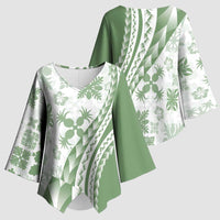 Green Hawaiian Quilt Pattern Kimono Sleeve Blouse Mixed Polynesian Tribal Arty LT9 - Polynesian Pride