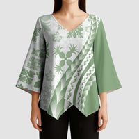 Green Hawaiian Quilt Pattern Kimono Sleeve Blouse Mixed Polynesian Tribal Arty LT9 - Polynesian Pride
