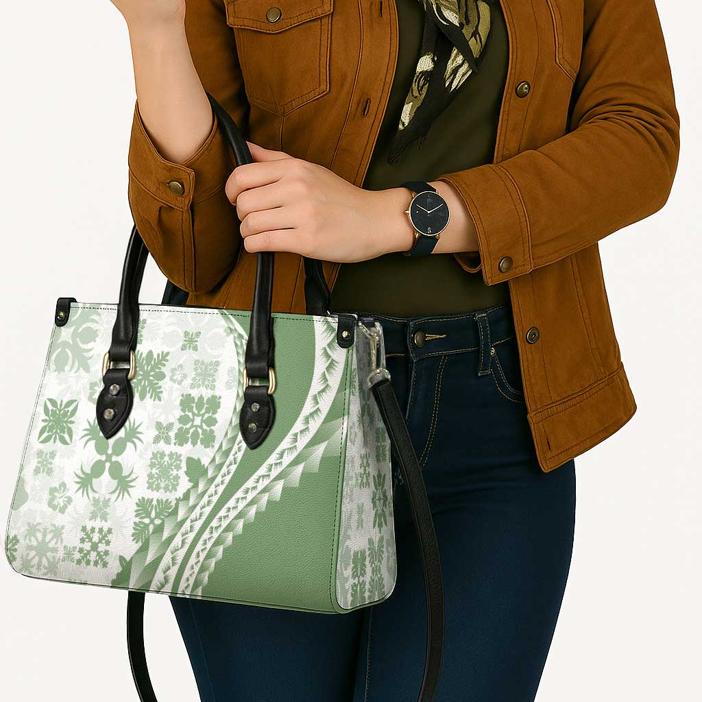 Green Hawaiian Quilt Pattern Leather Bag Mixed Polynesian Tribal Arty - Polynesian Pride