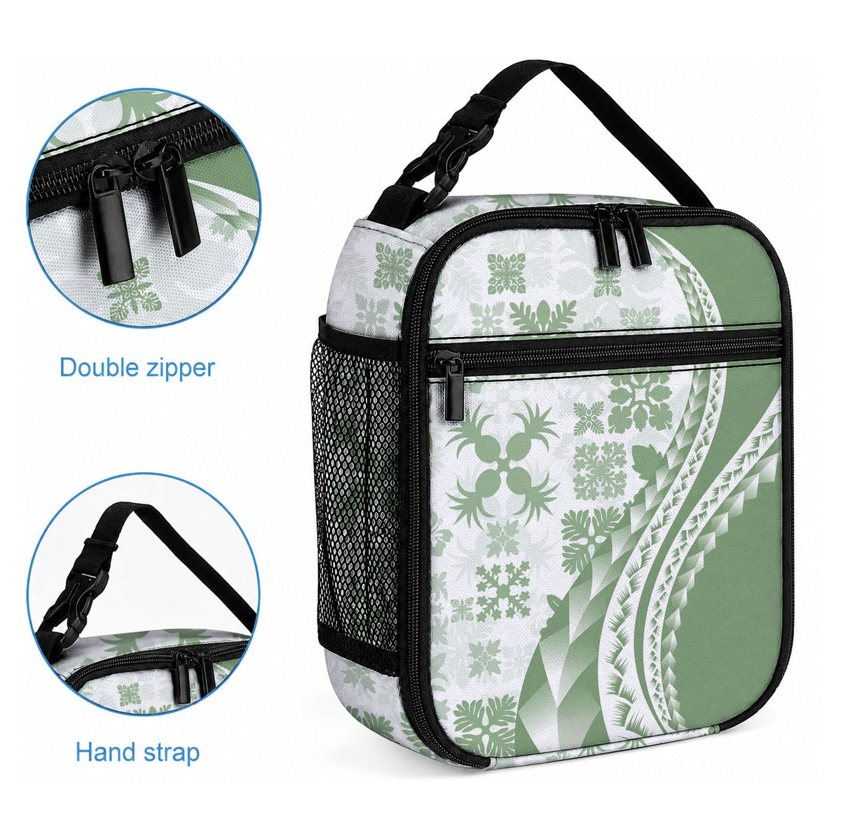 Green Hawaiian Quilt Pattern Lunch Bag Mixed Polynesian Tribal Arty LT9 - Polynesian Pride