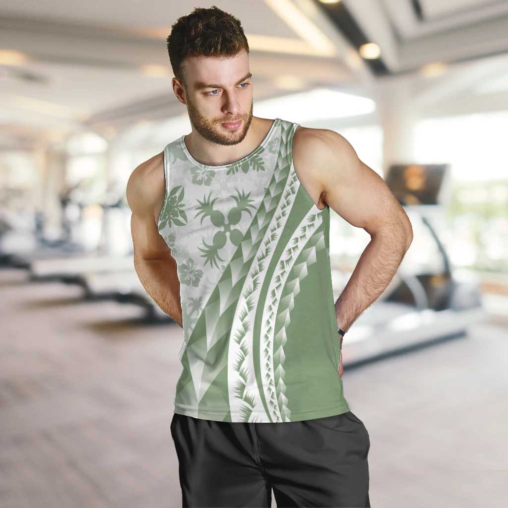 Green Hawaiian Quilt Pattern Men Tank Top Mixed Polynesian Tribal Arty