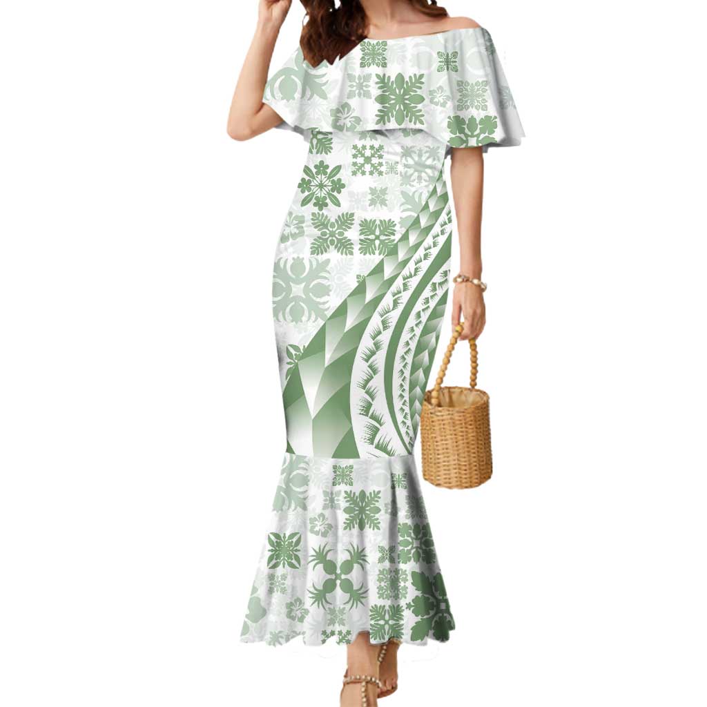 Green Hawaiian Quilt Pattern Mermaid Dress Mixed Polynesian Tribal Arty LT9 Women Green - Polynesian Pride