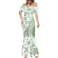 Green Hawaiian Quilt Pattern Mermaid Dress Mixed Polynesian Tribal Arty LT9 - Polynesian Pride