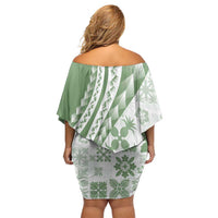 Green Hawaiian Quilt Pattern Off Shoulder Short Dress Mixed Polynesian Tribal Arty LT9 - Polynesian Pride