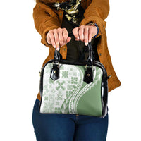 Green Hawaiian Quilt Pattern Shoulder Handbag Mixed Polynesian Tribal Arty