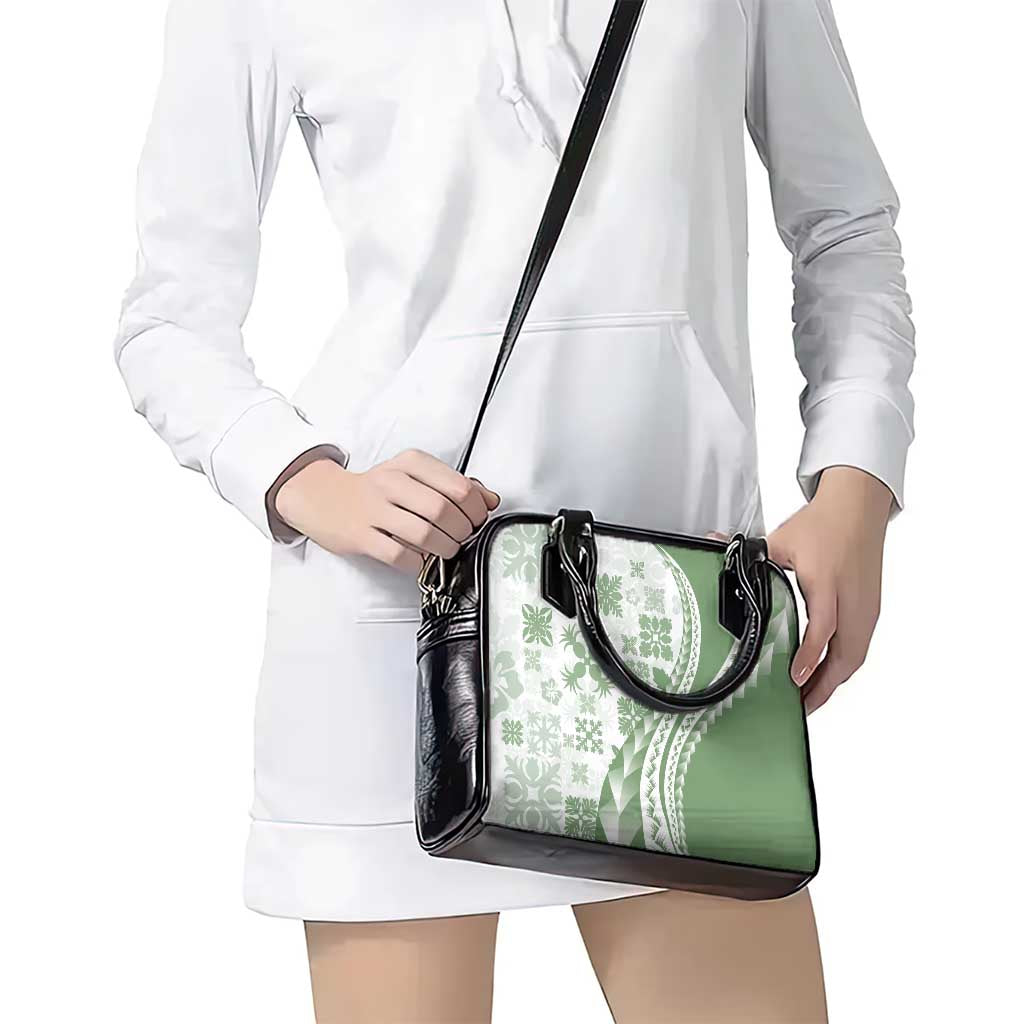 Green Hawaiian Quilt Pattern Shoulder Handbag Mixed Polynesian Tribal Arty