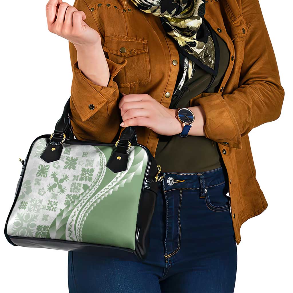 Green Hawaiian Quilt Pattern Shoulder Handbag Mixed Polynesian Tribal Arty
