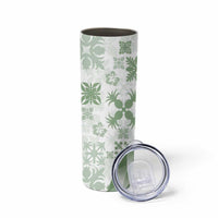 Green Hawaiian Quilt Pattern Skinny Tumbler Mixed Polynesian Tribal Arty
