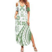 Green Hawaiian Quilt Pattern Summer Maxi Dress Mixed Polynesian Tribal Arty LT9 Women Green - Polynesian Pride