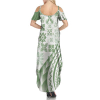 Green Hawaiian Quilt Pattern Summer Maxi Dress Mixed Polynesian Tribal Arty LT9 - Polynesian Pride