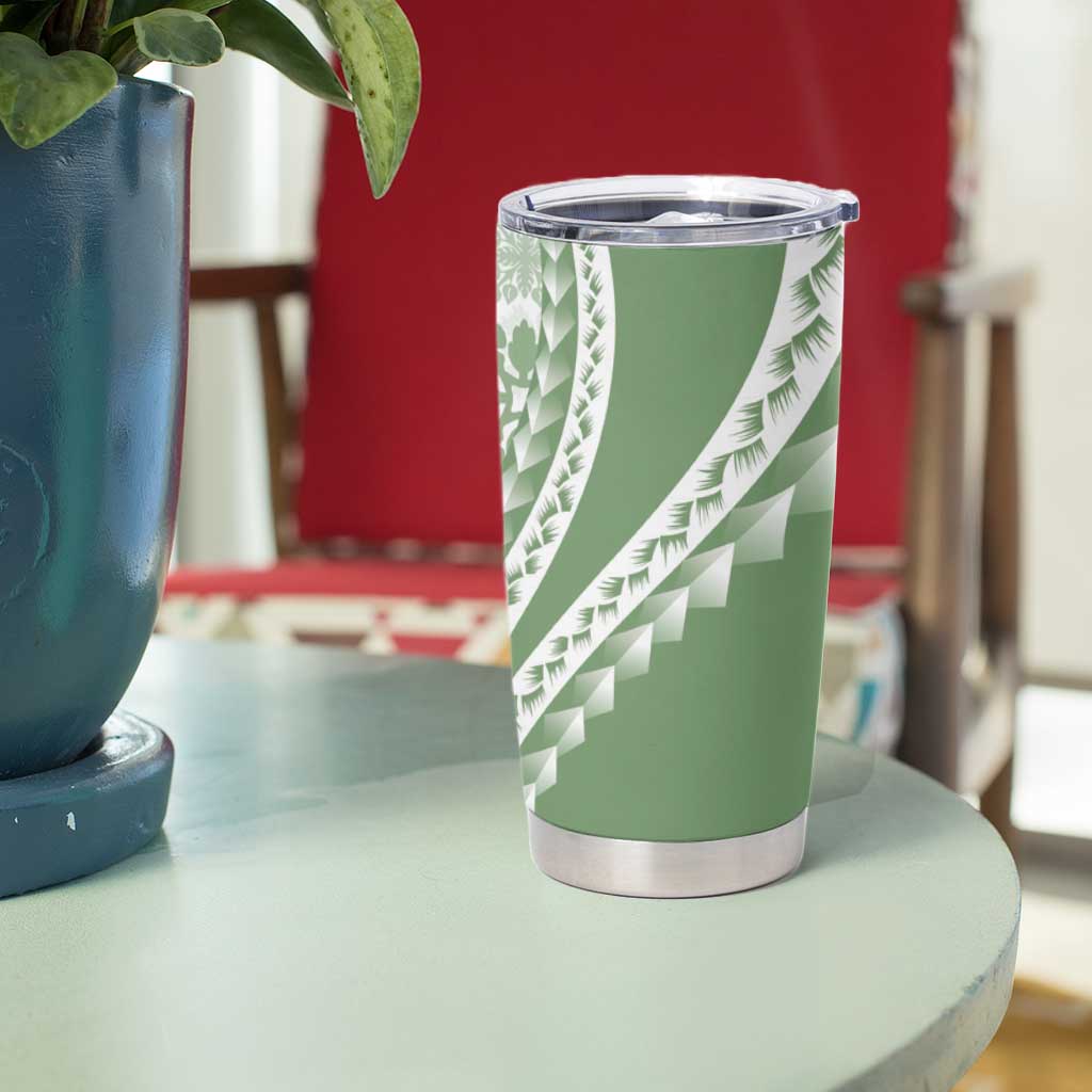 Green Hawaiian Quilt Pattern Tumbler Cup Mixed Polynesian Tribal Arty