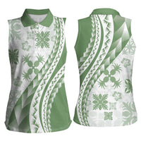 Green Hawaiian Quilt Pattern Women Sleeveless Polo Shirt Mixed Polynesian Tribal Arty LT9 - Polynesian Pride