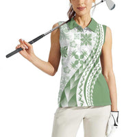 Green Hawaiian Quilt Pattern Women Sleeveless Polo Shirt Mixed Polynesian Tribal Arty LT9 - Polynesian Pride