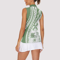Green Hawaiian Quilt Pattern Women Sleeveless Polo Shirt Mixed Polynesian Tribal Arty LT9 - Polynesian Pride