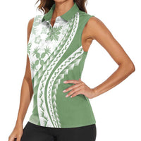 Green Hawaiian Quilt Pattern Women Sleeveless Polo Shirt Mixed Polynesian Tribal Arty LT9 - Polynesian Pride