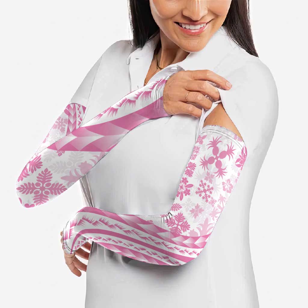 Pink Hawaiian Quilt Pattern Arm Sleeves Mixed Polynesian Tribal Arty - Polynesian Pride