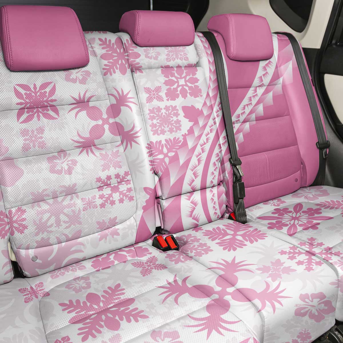 Pink Hawaiian Quilt Pattern Back Car Seat Cover Mixed Polynesian Tribal Arty LT9 - Polynesian Pride