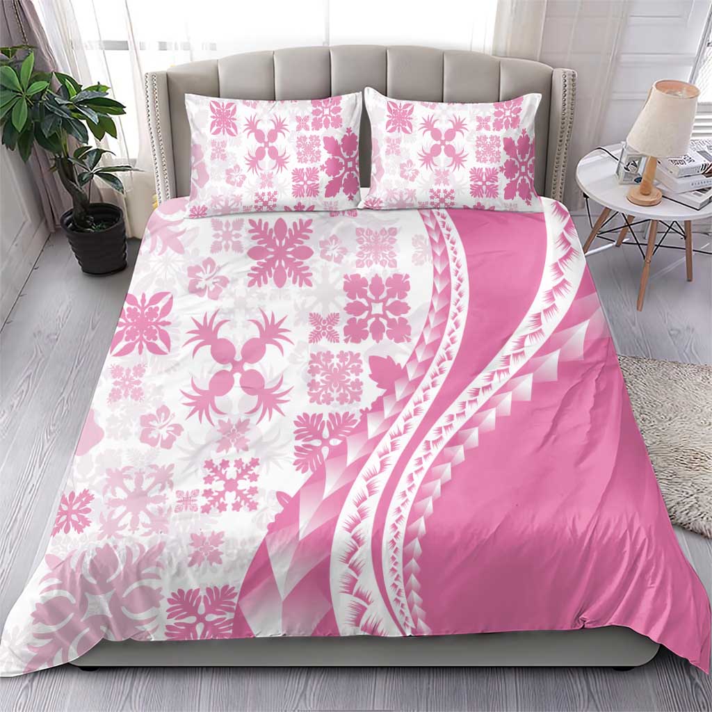 Pink Hawaiian Quilt Pattern Bedding Set Mixed Polynesian Tribal Arty