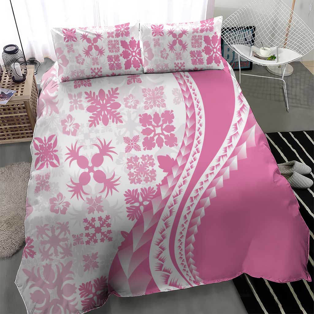 Pink Hawaiian Quilt Pattern Bedding Set Mixed Polynesian Tribal Arty