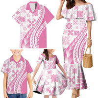 Pink Hawaiian Quilt Pattern Family Matching Mermaid Dress and Hawaiian Shirt Mixed Polynesian Tribal Arty LT9 - Polynesian Pride