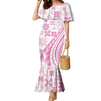 Pink Hawaiian Quilt Pattern Family Matching Mermaid Dress and Hawaiian Shirt Mixed Polynesian Tribal Arty LT9 Mom's Dress Pink - Polynesian Pride
