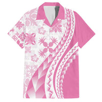 Pink Hawaiian Quilt Pattern Family Matching Off Shoulder Short Dress and Hawaiian Shirt Mixed Polynesian Tribal Arty LT9 Dad's Shirt - Short Sleeve Pink - Polynesian Pride