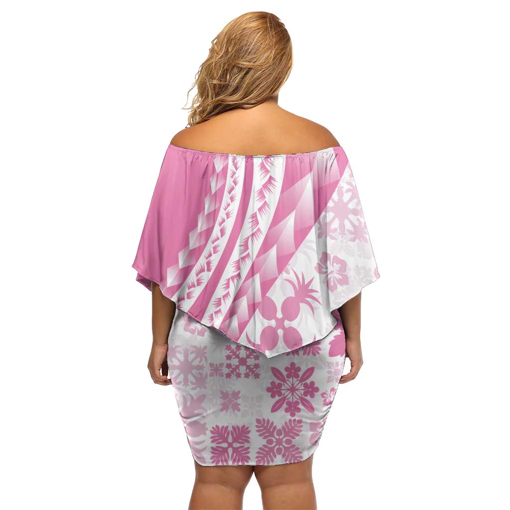 Pink Hawaiian Quilt Pattern Family Matching Off Shoulder Short Dress and Hawaiian Shirt Mixed Polynesian Tribal Arty LT9 - Polynesian Pride