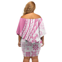 Pink Hawaiian Quilt Pattern Family Matching Off Shoulder Short Dress and Hawaiian Shirt Mixed Polynesian Tribal Arty LT9 - Polynesian Pride