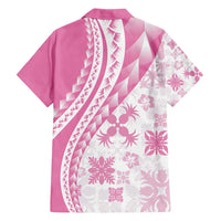Pink Hawaiian Quilt Pattern Family Matching Puletasi and Hawaiian Shirt Mixed Polynesian Tribal Arty LT9 - Polynesian Pride