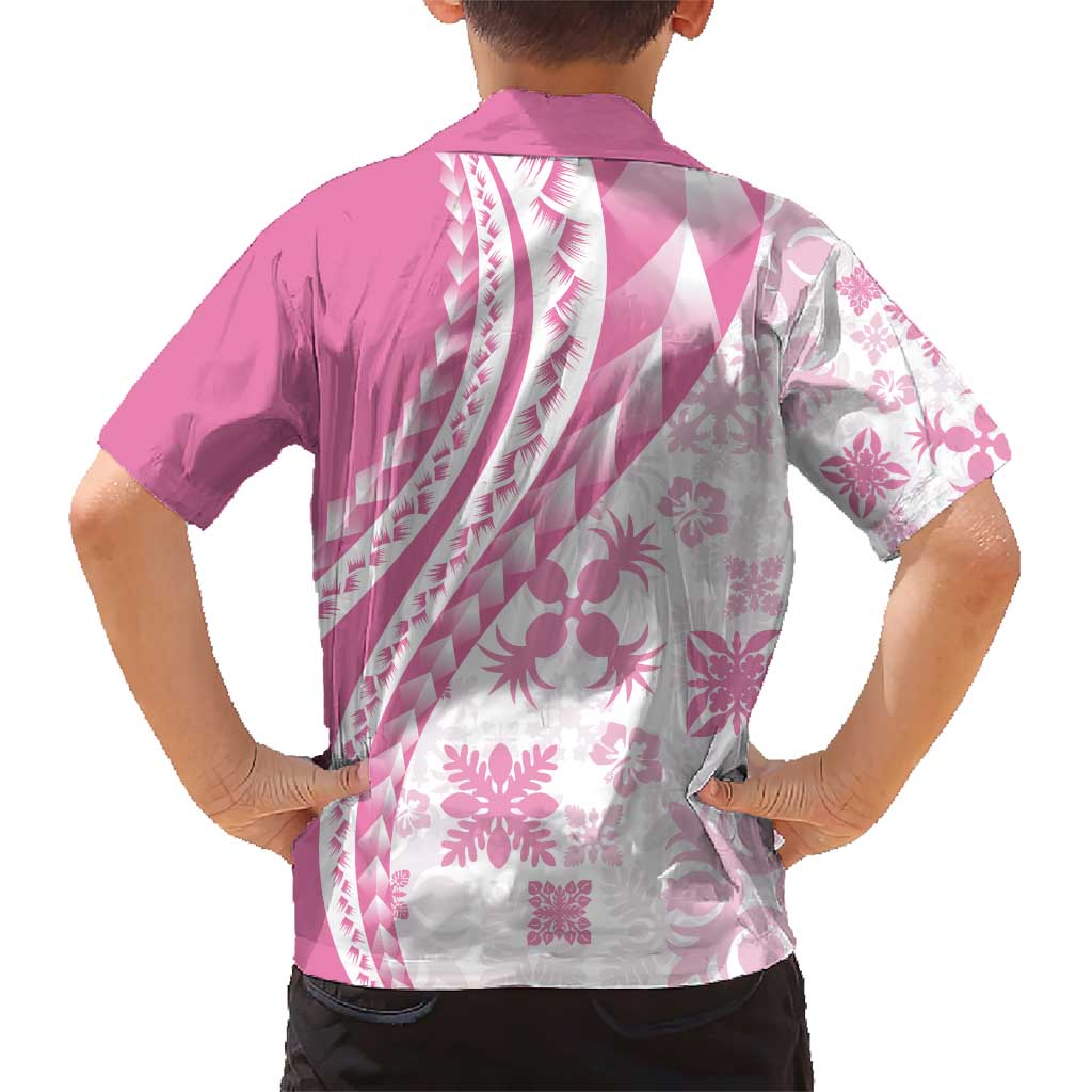Pink Hawaiian Quilt Pattern Family Matching Short Sleeve Bodycon Dress and Hawaiian Shirt Mixed Polynesian Tribal Arty LT9 - Polynesian Pride