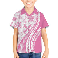 Pink Hawaiian Quilt Pattern Family Matching Short Sleeve Bodycon Dress and Hawaiian Shirt Mixed Polynesian Tribal Arty LT9 Son's Shirt Pink - Polynesian Pride