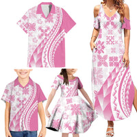Pink Hawaiian Quilt Pattern Family Matching Summer Maxi Dress and Hawaiian Shirt Mixed Polynesian Tribal Arty LT9 - Polynesian Pride