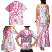 Pink Hawaiian Quilt Pattern Family Matching Tank Maxi Dress and Hawaiian Shirt Mixed Polynesian Tribal Arty LT9 - Polynesian Pride