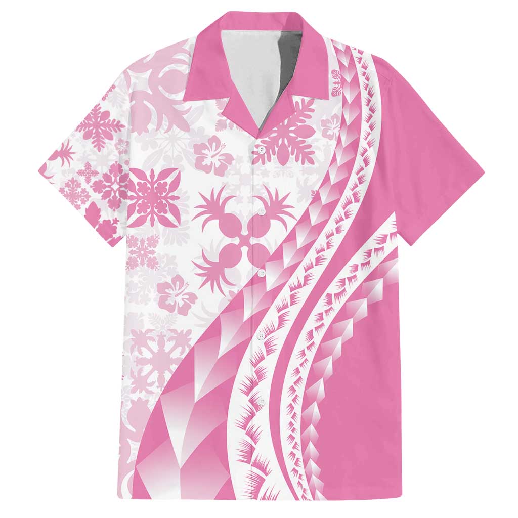 Pink Hawaiian Quilt Pattern Family Matching Tank Maxi Dress and Hawaiian Shirt Mixed Polynesian Tribal Arty LT9 Dad's Shirt - Short Sleeve Pink - Polynesian Pride