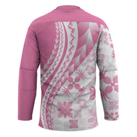 Pink Hawaiian Quilt Pattern Hockey Jersey Mixed Polynesian Tribal Arty - Polynesian Pride