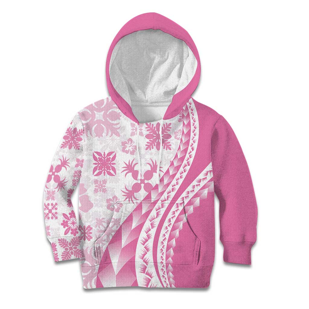 Pink Hawaiian Quilt Pattern Kid Hoodie Mixed Polynesian Tribal Arty LT9 Hoodie Pink - Polynesian Pride