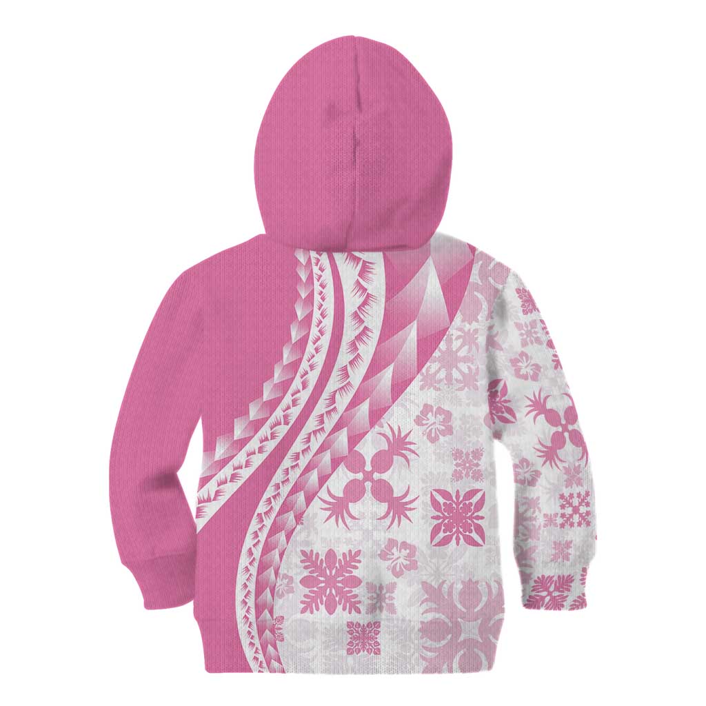 Pink Hawaiian Quilt Pattern Kid Hoodie Mixed Polynesian Tribal Arty