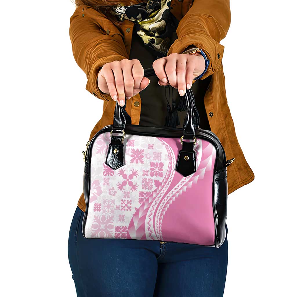 Pink Hawaiian Quilt Pattern Shoulder Handbag Mixed Polynesian Tribal Arty