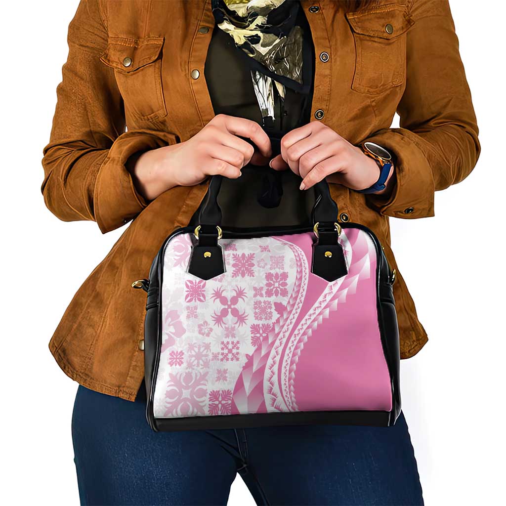 Pink Hawaiian Quilt Pattern Shoulder Handbag Mixed Polynesian Tribal Arty