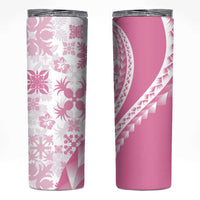 Pink Hawaiian Quilt Pattern Skinny Tumbler Mixed Polynesian Tribal Arty