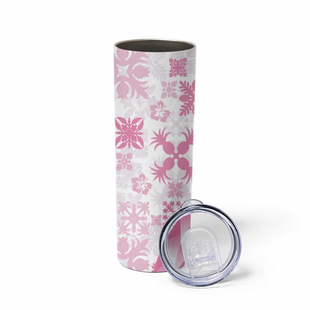 Pink Hawaiian Quilt Pattern Skinny Tumbler Mixed Polynesian Tribal Arty