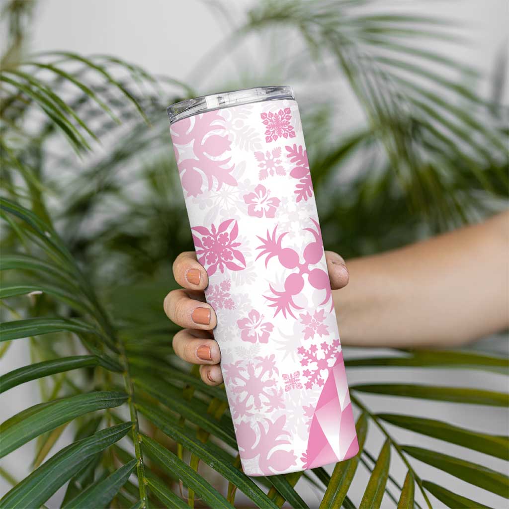 Pink Hawaiian Quilt Pattern Skinny Tumbler Mixed Polynesian Tribal Arty