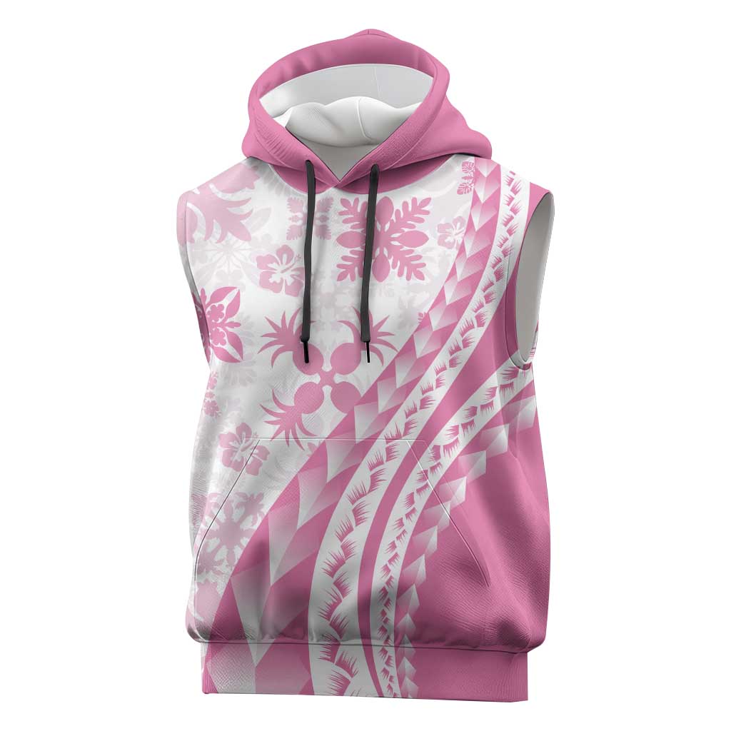 Pink Hawaiian Quilt Pattern Sleeveless Hoodie Mixed Polynesian Tribal Arty LT9 Pink - Polynesian Pride