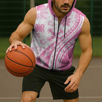 Pink Hawaiian Quilt Pattern Sleeveless Zip Hoodie Mixed Polynesian Tribal Arty - Polynesian Pride