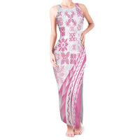 Pink Hawaiian Quilt Pattern Tank Maxi Dress Mixed Polynesian Tribal Arty