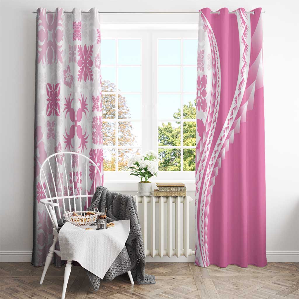 Pink Hawaiian Quilt Pattern Window Curtain Mixed Polynesian Tribal Arty